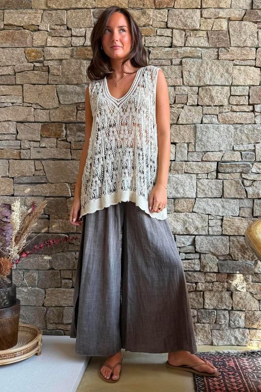 Aubrey Filigree Crochet Tank Cream